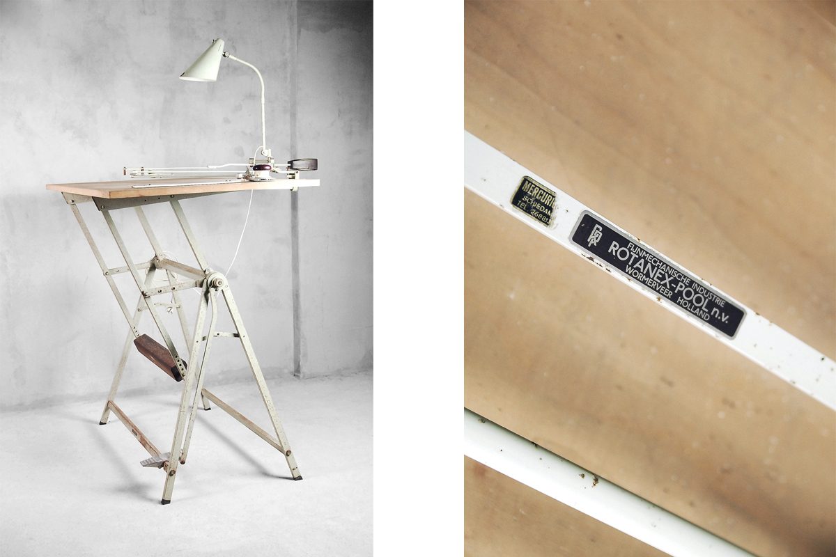 Industrialny stół kreślarski z lampą, Rotanex – industrial design od garage garage