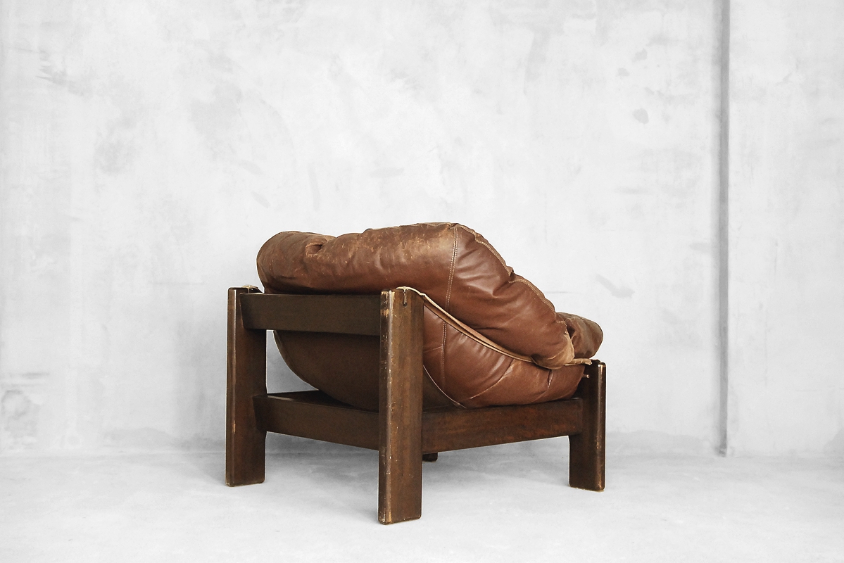 Brutalistyczny skórzany fotel vintage, lata 60, Leolux – industrialny design od garage garage