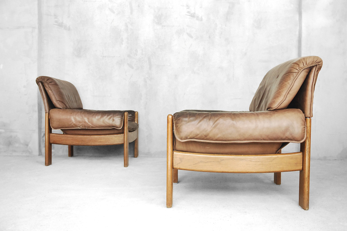 Duńskie, skórzane fotele vintage, lata 50 – skandynawski design od garage garage