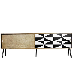 Mid-Century Scandinavian Oblong Walnut Sideboard with Hand-Painted Black and White Pattern, 1960s