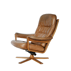 Vintage Mid-Century Scandinavian Modern Swivel Brown Leather Armchair from Göte Möbel Nassjo, 1960s