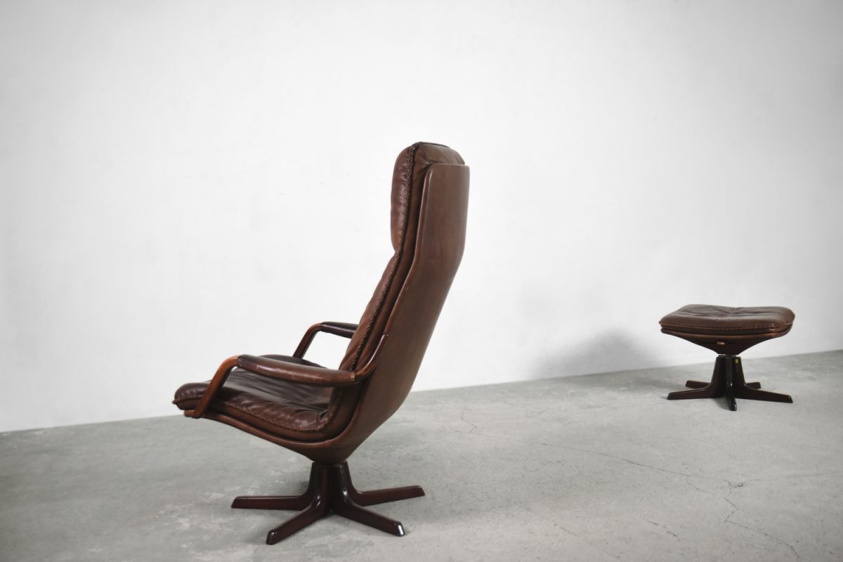Skórzany fotel vintage BERG, Dania, lata 70 - Mid-century Modern design od garage garage