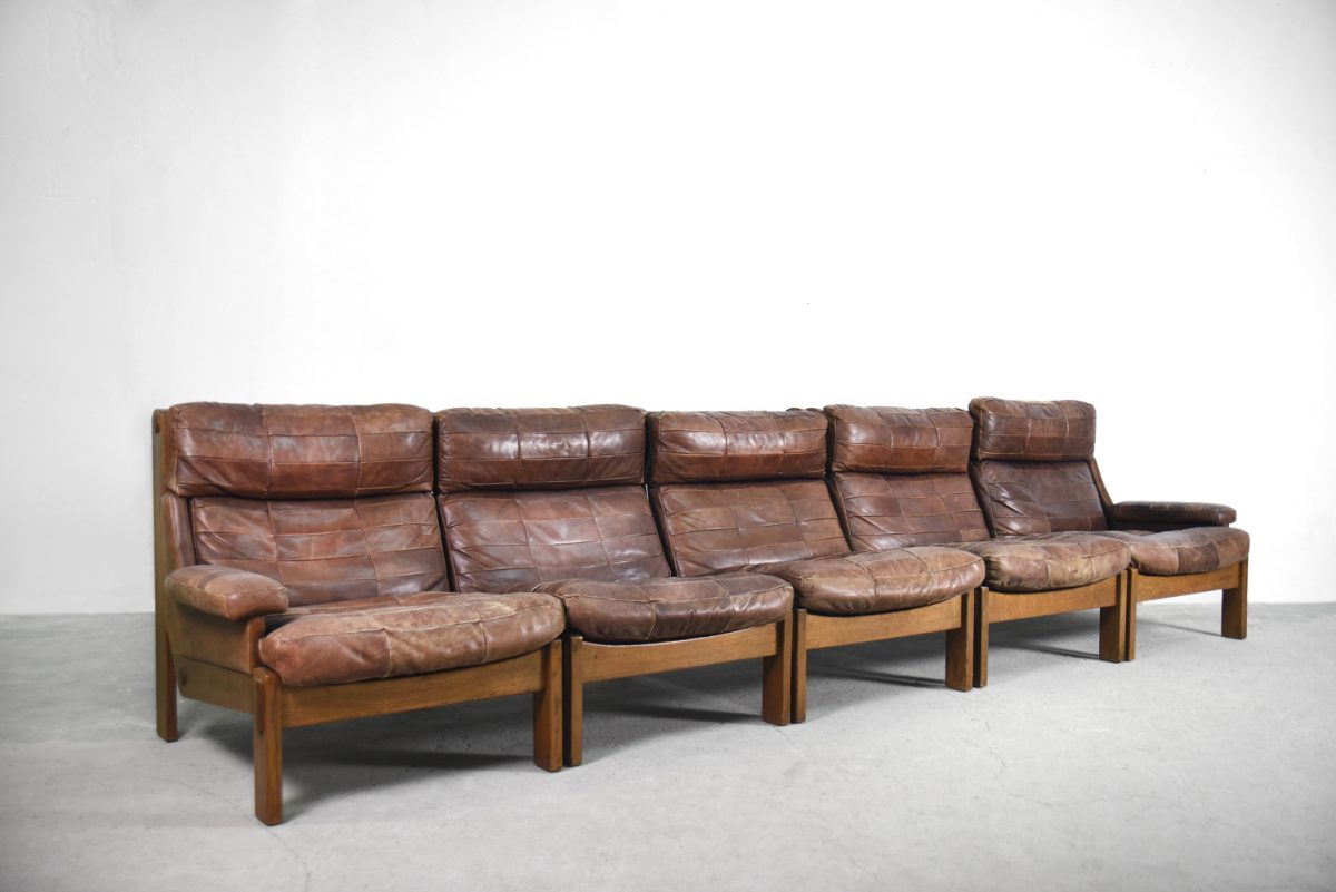 Brutalistyczna, modułowa sofa skórzana vintage, lata 50 - Industrial design od garage garage
