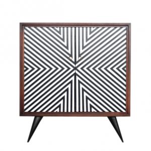 Scandinavian Mid-Century Modern Cabinet with Hand-Painted Pattern and Compass Legs, 1960s