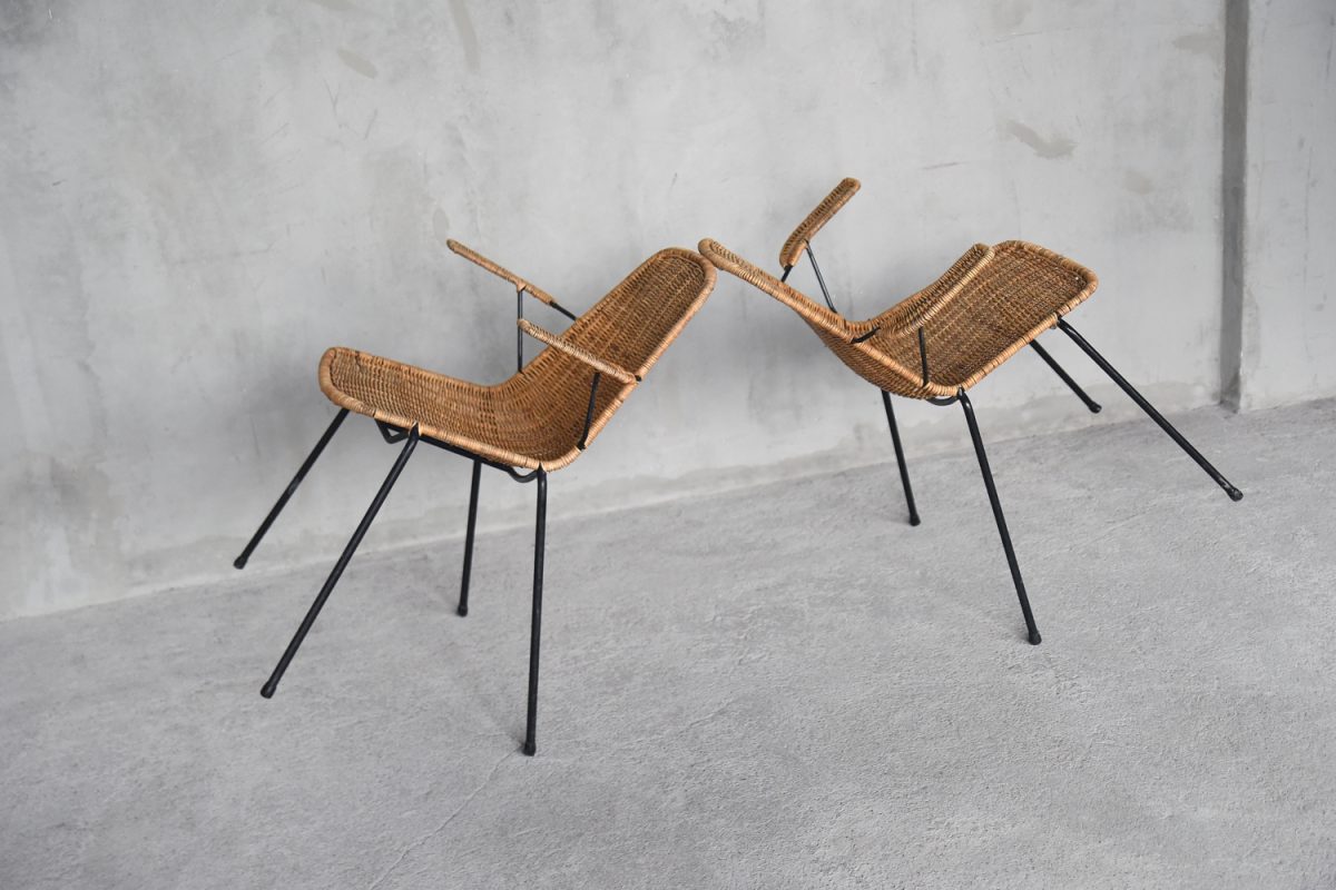 Rattanowe, vintage fotele Basket, proj. G.F. Legler, lata 50 - Mid-Century Organic Modern design od garage garage