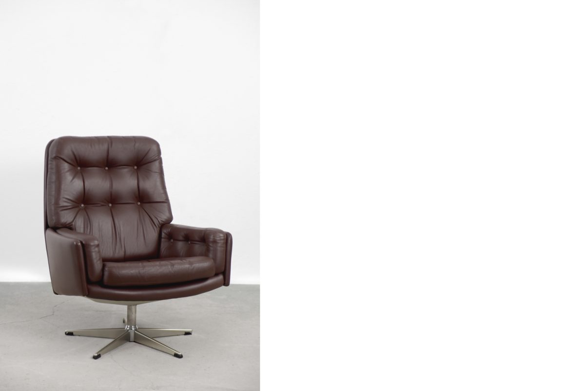 Skórzany, obrotowy fotel, Farstrup Møbler, Dania, lata 60. - Mid-century Modern Vintage design od GARAGE GARAGE