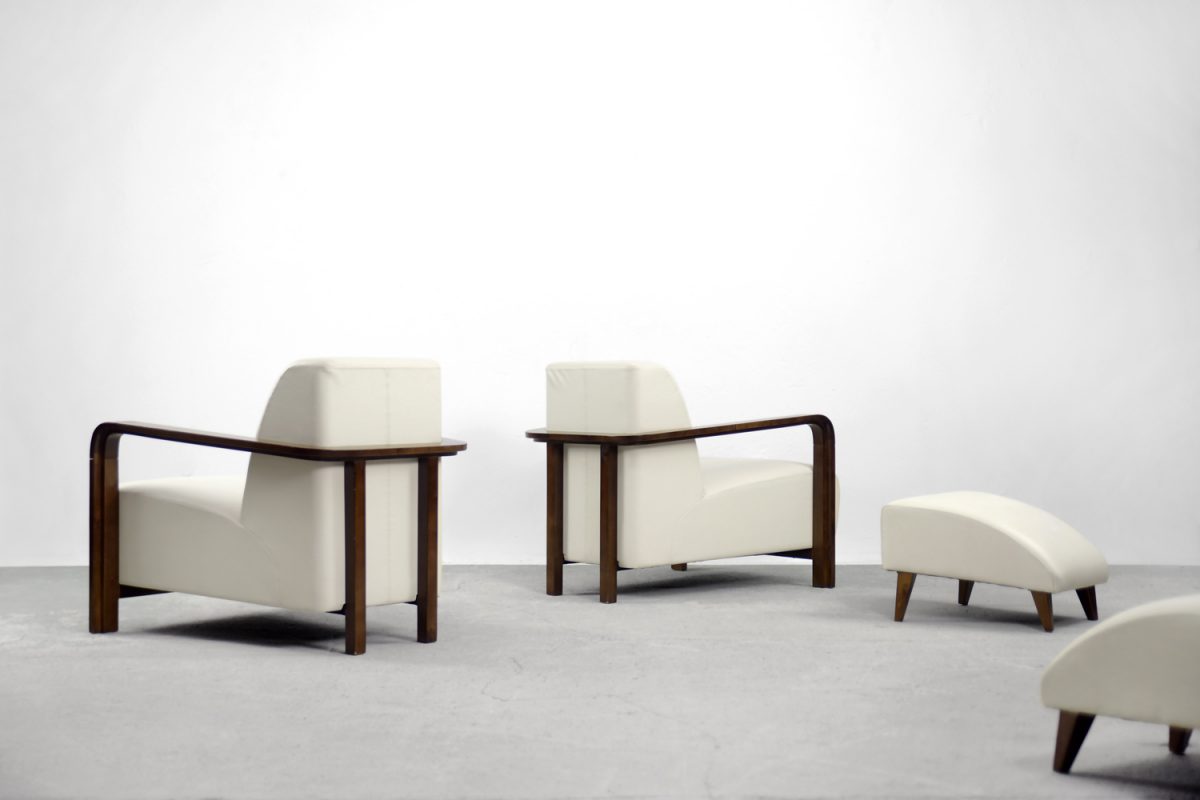 Para skórzanych foteli z podnóżkiem w stylu Art Déco, Włochy, lata 70. - Art Déco design od GARAGE GARAGE