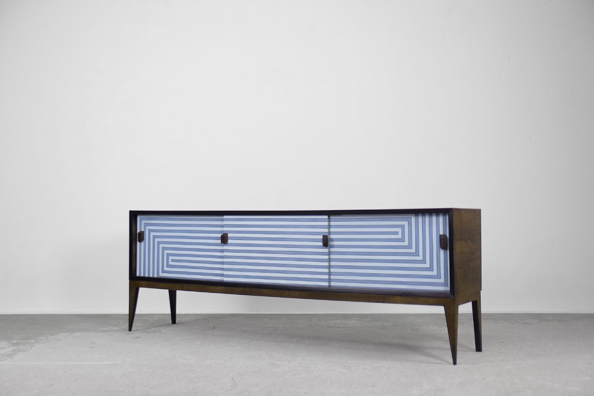 Sideboard z niebieską malaturą, Skandynawia, lata 60. - Upcycled Vintage design od GARAGE GARAGE
