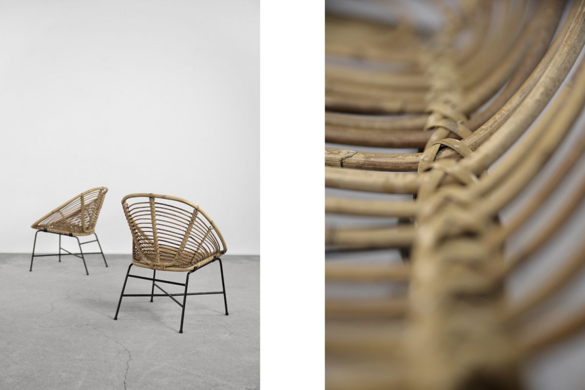 Para bambusowych foteli vintage, lata 60. - Mid-Century Modern design od GARAGE GARAGE