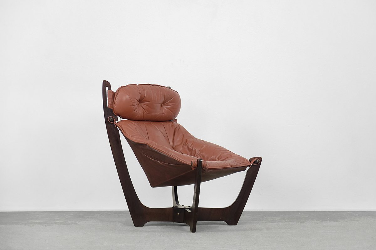 Skórzany fotel Luna, proj. Odd Knutsen dla IMG Comfort, Norwegia, lata 70. - Mid-Century Modern design by GARAGE GARAGE