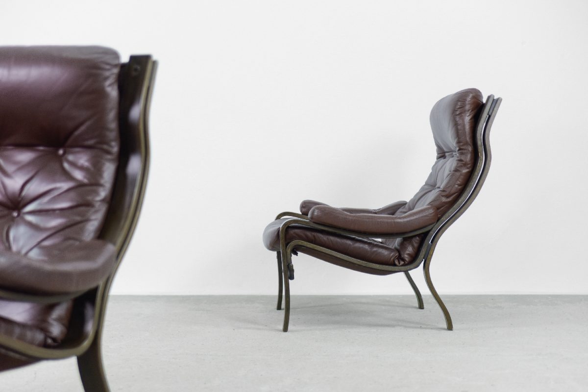 Para foteli ze skóry, Skandynawia, lata 70. - Mid-Century Modern design od GARAGE GARAGE
