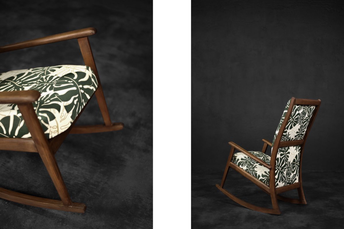 Drewniany fotel bujany, Dania, lata 60. - Mid-Century Modern design by GARAGE GARAGE