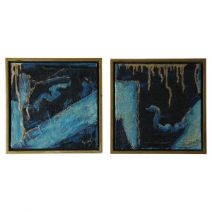 Oil Diptych on Canvas by Roald Ditmer – Abstract Composition – Framed