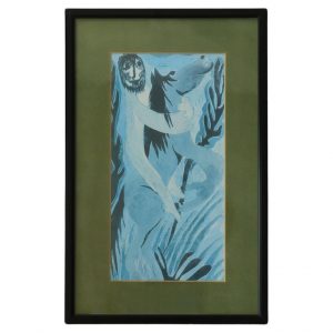 Vintage Color Lithograph in the Trend of Primitivism – Naive Art – Framed