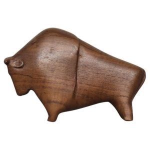 Vintage Mid-Century Danish Modern Dark Teak Bison Figurine, 1960s