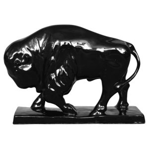 Vintage Mid-Century Scandinavian Modern Black Large Porcelain Bison Figurine, 1960s