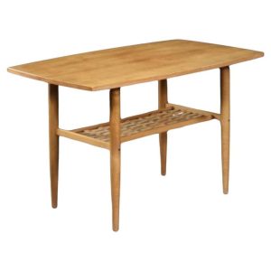 Vintage Mid-Century Modern Scandinavian Cherry Wood Coffee Table with Woven Shelf, 1960s