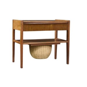 Vintage Mid-Century Danish Modern Teak Thread Side Table with Wicker Basket, 1960s