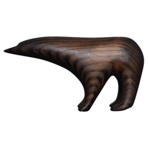 Vintage Mid-Century Danish Modern Dark Wood Sculpture Arctic Polar Bear Figurine, 1960s