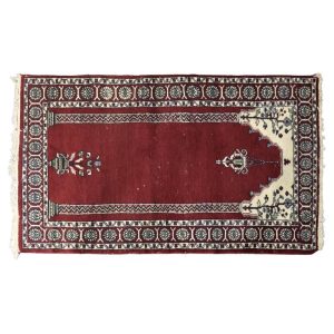 Vintage Hand-Woven Oriental Pakistani Mihrab Prayer Rug, 1960s