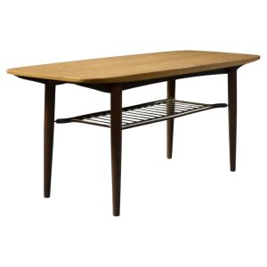 Low Mid-Century Danish Modern Teak Hyggebord 55 Coffee Table with shelf from Gorm Møbler, 1956