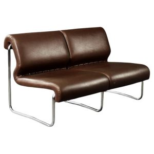 Vintage Mid-Century German Modern 2-Seater Brown Steel Frame Lounge Sofa, 1970s