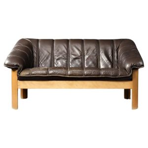 Vintage Mid-Century Danish Modern Brown Leather 2-Seater Sofa, 1970s