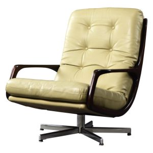 Vintage Mid-Century German Modern Leather Swivel Armchair by Eugen Schmidt for Soloform, 1960s