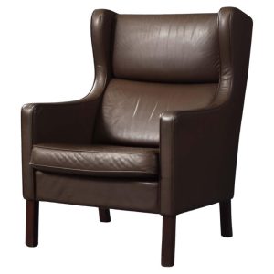 Mid-Century Danish Modern Brown Leather Wing Chair, 1960s