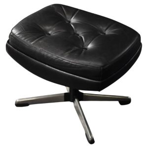 Vintage Mid-Century Scandinavian Modern Black Leather Rectangular Ottoman, 1970s