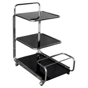 Vintage Mid-Century German Modern Bauhaus Chrome & Glass Serving Trolley or Bar Cart, 1960s