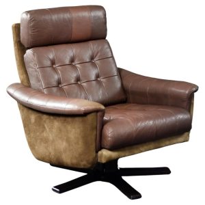 Vintage Mid-Century Danish Modern Brown Leather Swivel Armchair from Lystager Industri, 1970s