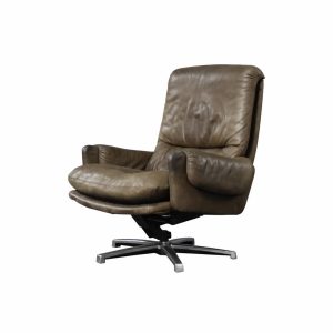 Vintage Mid-Century German Modern Brown Leather Lounge Swivel Chair from Musterring, 1960s
