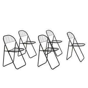Vintage Swedish Mid-Century Modern Minimalist Black Metal Åland Chair by Niels Gammelgaard for IKEA, 1980s, Set of 5