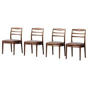 Vintage Mid-Century Danish Modern Elegant Teak & Grey Fabric Chairs, 1960s, Set of 4