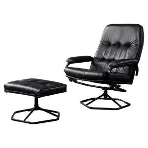 Vintage Mid-Century Danish Modern Black Leather Swivel Chair & Ottoman from Unico, 1970s, Set of 2