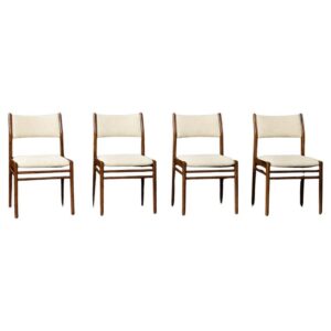 Vintage Mid-Century Modern Danish Teak & Beige Fabric Chairs, 1960s, Set of 4