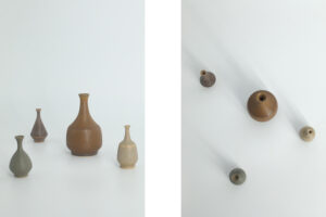 Komplet 4 brązowych wazonów ceramicznych – proj. Gunnar Borg dla Höganäs Keramik – Szwecja – lata 60
