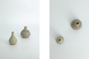 Komplet 2 pistacjowych wazonów ceramicznych – proj. Gunnar Borg dla Gunnars Keramik Höganäs – Szwecja – lata 60