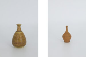 Komplet 4 brązowych wazonów ceramicznych – proj. Gunnar Borg dla Gunnars Keramik Höganäs – Szwecja – lata 60