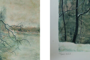 Litografia na tkanym papierze – Bernard Gantner – Lac Hivernal Aux Voges – lata 70