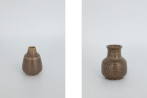 Komplet 4 brązowych wazonów ceramicznych – proj. Gunnar Borg dla Gunnars Keramik Höganäs – Szwecja – lata 60