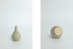 Komplet 2 pistacjowych wazonów ceramicznych – proj. Gunnar Borg dla Gunnars Keramik Höganäs – Szwecja – lata 60