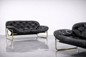 Skórzana sofa – proj. John-Bertil Häggström dla Swed-Form – Szwecja – lata 70