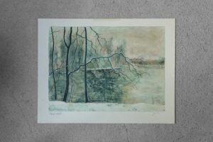 Litografia na tkanym papierze – Bernard Gantner – Lac Hivernal Aux Voges – lata 70