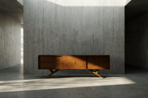 Wysoki sideboard orzechowy Mid-Century Modern – Dania – lata 60