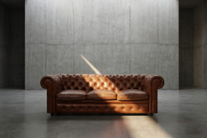 Skórzana sofa Chesterfield na kółkach – Artistic Upholestery Limited – Anglia – lata 50