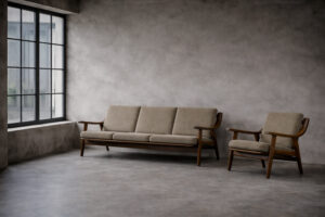 Komplet wypoczynkowy sofa + fotel GE-530 – proj. Hans J. Wegner dla Getama – Dania – lata 60
