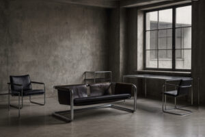 Brutalistyczna sofa skórzana – lata 50