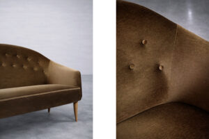 Brązowa sofa Paradiset – proj. Kerstin Hörlin-Holmquist dla Nordiska Kompaniet – Szwecja – lata 50